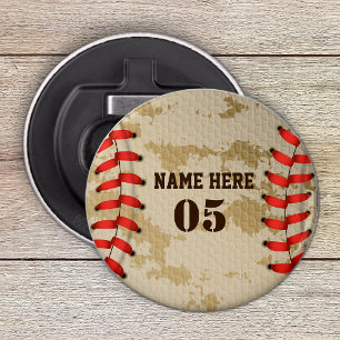 Aangepaste  Baseball Name Number Retro Button Flesopener