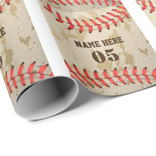 Aangepaste  Baseball Name Number Retro Cadeaupapier (Rol Hoek)