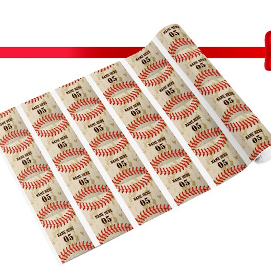 Aangepaste  Baseball Name Number Retro Cadeaupapier