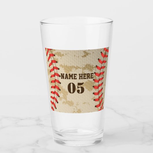 Aangepaste  Baseball Name Number Retro Glas (Voorkant)