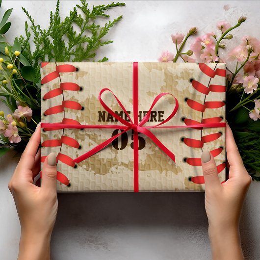 Aangepaste  Baseball Name Number Retro Inpakpapier Vel