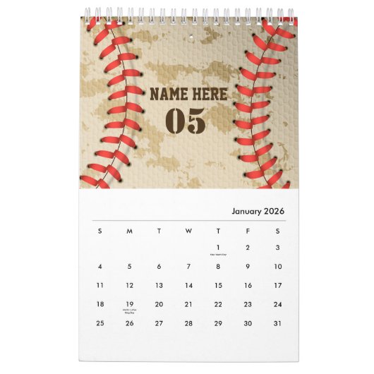 Aangepaste  Baseball Name Number Retro Kalender (Jan 2026)