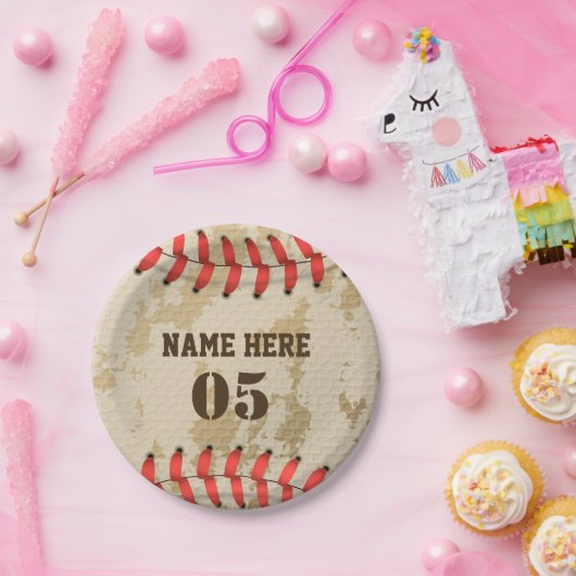 Aangepaste  Baseball Name Number Retro Papieren Bordje (Feest)