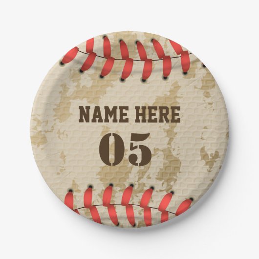 Aangepaste  Baseball Name Number Retro Papieren Bordje (Voorkant)