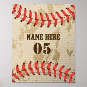 Aangepaste  Baseball Name Number Retro Poster