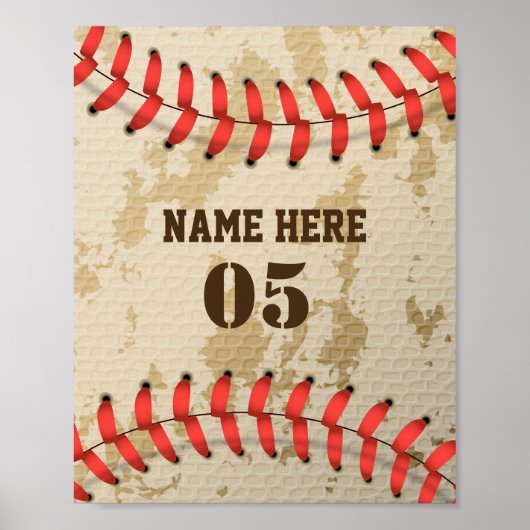 Aangepaste  Baseball Name Number Retro Poster (Voorkant)
