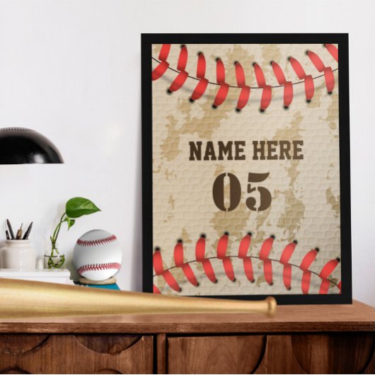 Aangepaste  Baseball Name Number Retro Poster