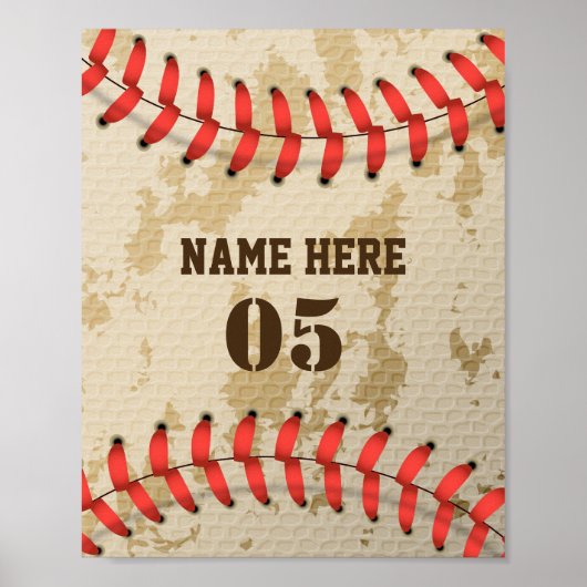 Aangepaste  Baseball Name Number Retro Poster (Voorkant)