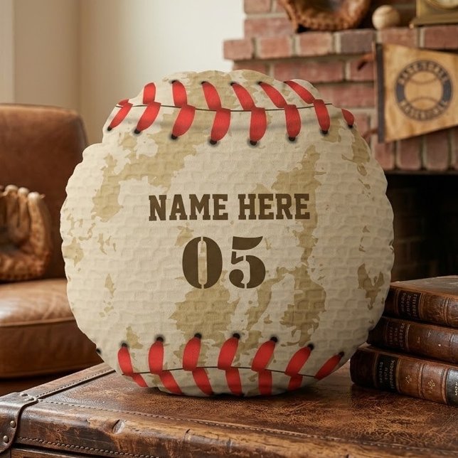 Aangepaste  Baseball Name Number Retro Rond Kussen (Creator heeft geüpload)