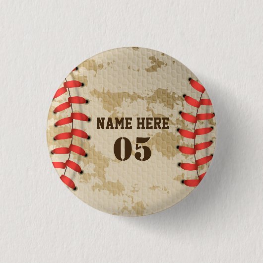 Aangepaste Baseball Name Number Retro Ronde Button 3,2 Cm (Voorkant)