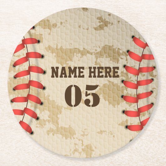 Aangepaste  Baseball Name Number Retro Ronde Kartonnen Onderzetter (Voorkant)