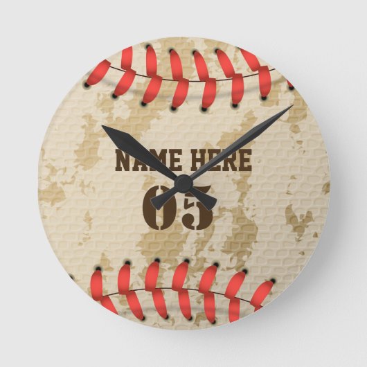 Aangepaste Baseball Name Number Retro Ronde Klok (Voorkant)