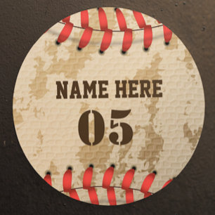 Aangepaste Baseball Name Number Retro Ronde Sticker