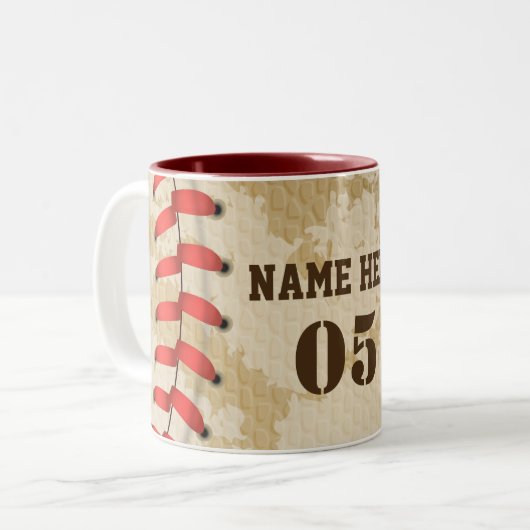 Aangepaste  Baseball Name Number Retro Tweekleurige Koffiemok (Voorkant links)