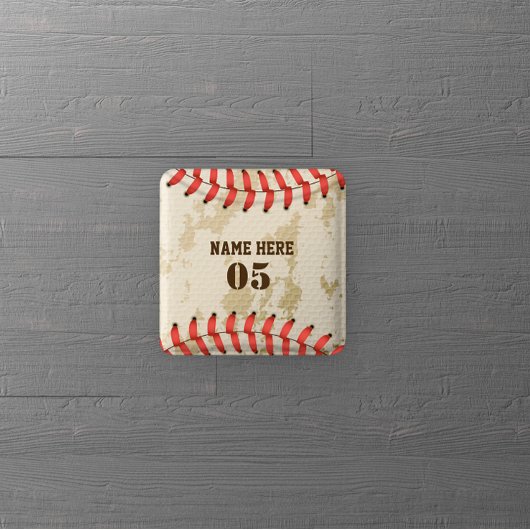 Aangepaste  Baseball Name Number Retro Vierkante Button 5,1 Cm