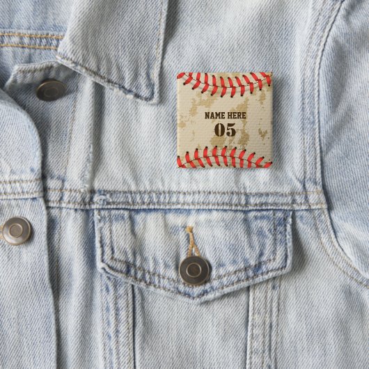 Aangepaste Baseball Name Number Retro Vierkante Button 5,1 Cm (In situ)