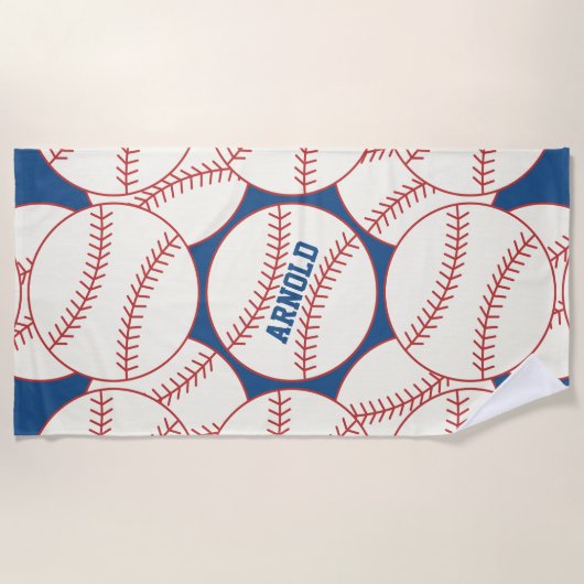 Aangepaste Baseball Pattern Blue Beach Towel Strandlaken (Voorkant)