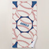 Aangepaste Baseball Pattern Blue Beach Towel Strandlaken (Voorkant)