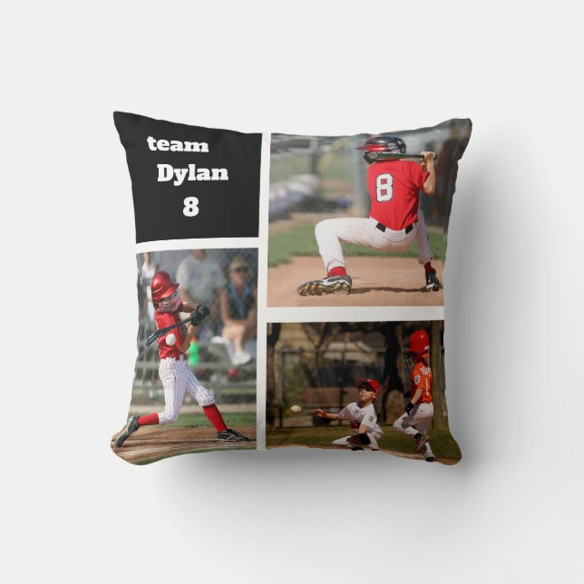 Aangepaste Baseball Photo Collage Pillow met Gezeg Kussen (Voorkant)