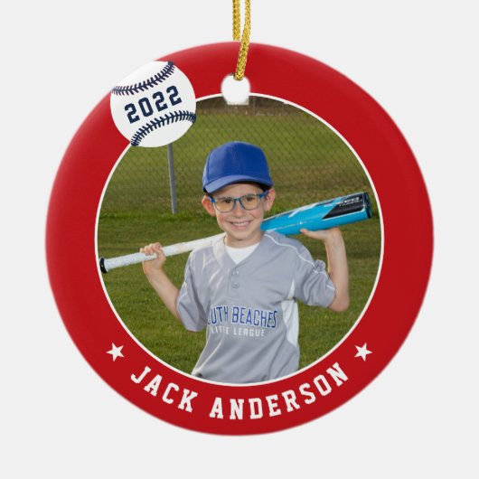 Aangepaste Baseball Photo & Player Stats Keramisch Ornament (Voorkant)
