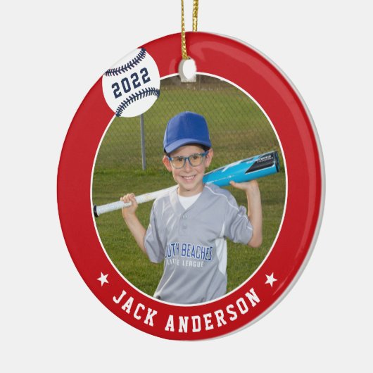 Aangepaste Baseball Photo & Player Stats Keramisch Ornament (Links)