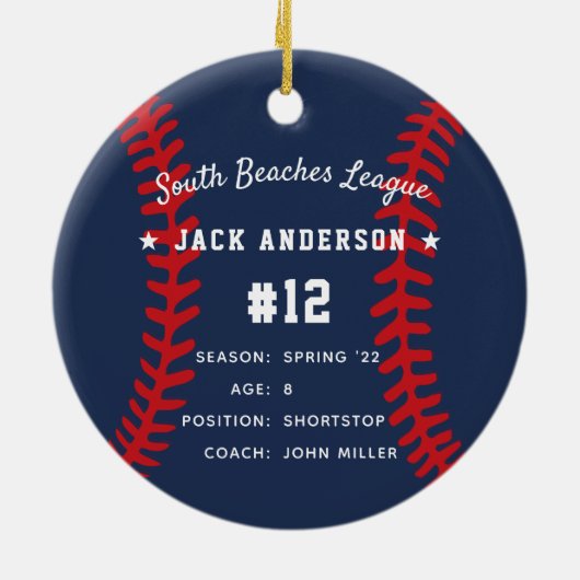 Aangepaste Baseball Photo & Player Stats Keramisch Ornament (Achterkant)