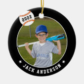 Aangepaste Baseball Photo & Player Stats Keramisch Ornament (Voorkant)