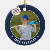 Aangepaste Baseball Photo & Player Stats Keramisch Ornament (Voorkant)
