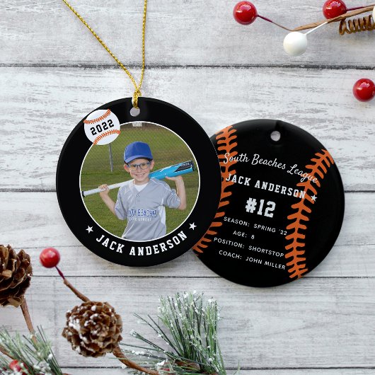 Aangepaste Baseball Photo & Player Stats Keramisch Ornament