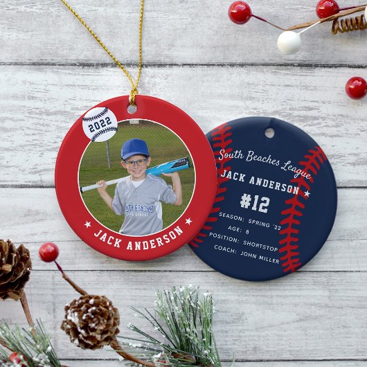 Aangepaste Baseball Photo & Player Stats Keramisch Ornament