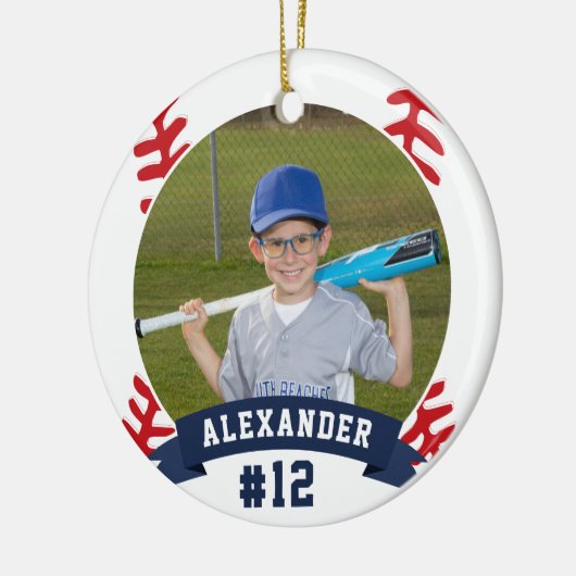 Aangepaste Baseball Photo & Player Stats Keramisch Ornament (Links)