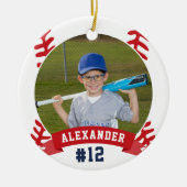 Aangepaste Baseball Photo & Player Stats Keramisch Ornament (Voorkant)