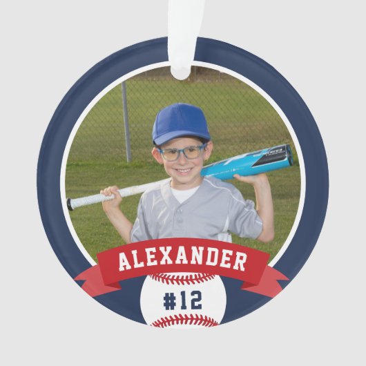 Aangepaste Baseball Photo & Player Stats Ornament (voorkant)