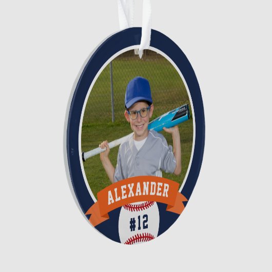 Aangepaste Baseball Photo & Player Stats Ornament (voorkant)