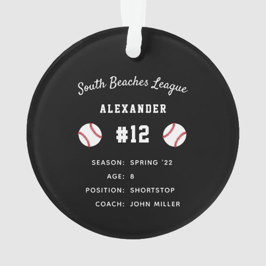 Aangepaste Baseball Photo & Player Stats Ornament (achterkant)