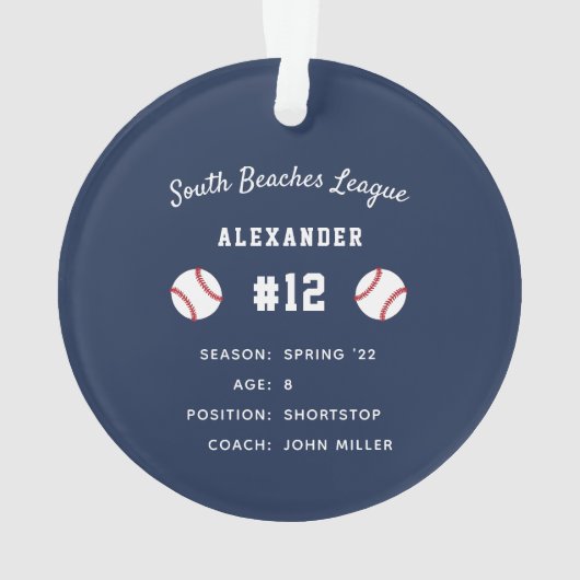 Aangepaste Baseball Photo & Player Stats Ornament (achterkant)