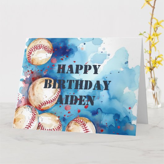 Aangepaste Baseball Player Thema Verjaardagsfeest Kaart (Gele Bloem)