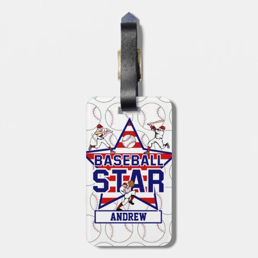 Aangepaste Baseball Star en strepen Bagagelabel (Achterkant verticaal)