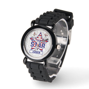 Aangepaste Baseball Star en strepen Horloge