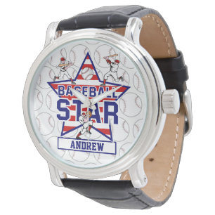 Aangepaste Baseball Star en strepen Horloge