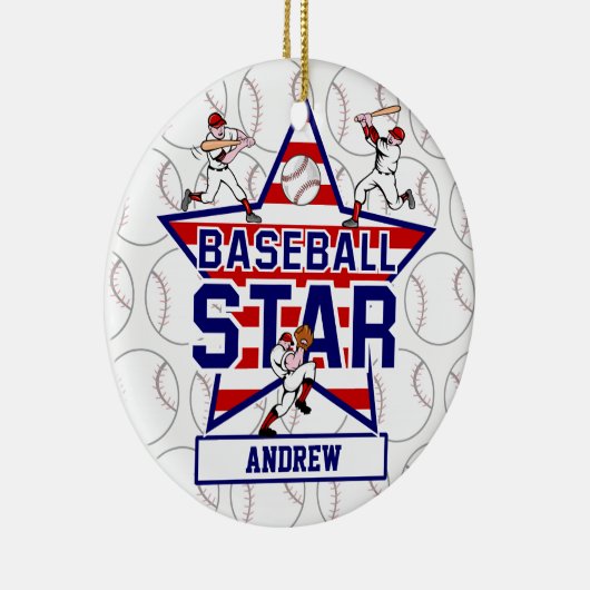 Aangepaste Baseball Star en strepen Keramisch Ornament (Rechts)