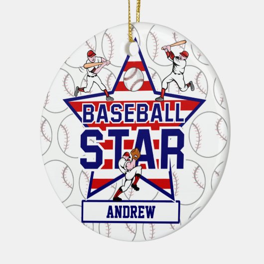 Aangepaste Baseball Star en strepen Keramisch Ornament (Links)