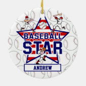 Aangepaste Baseball Star en strepen Keramisch Ornament (Achterkant)