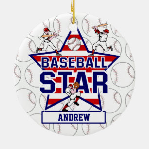 Aangepaste Baseball Star en strepen Keramisch Ornament