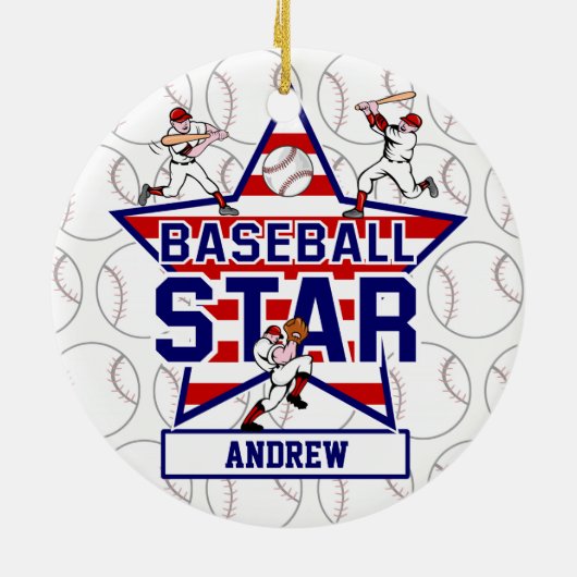 Aangepaste Baseball Star en strepen Keramisch Ornament (Achterkant)