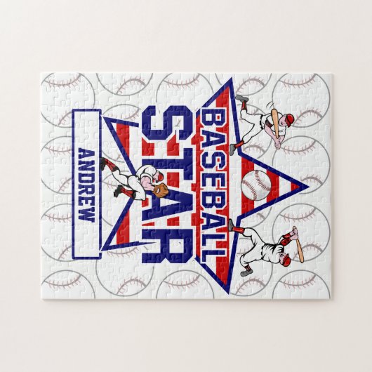 Aangepaste Baseball Star en strepen Legpuzzel (Horizontaal)