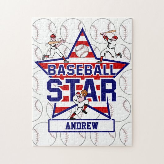 Aangepaste Baseball Star en strepen Legpuzzel (Verticaal)