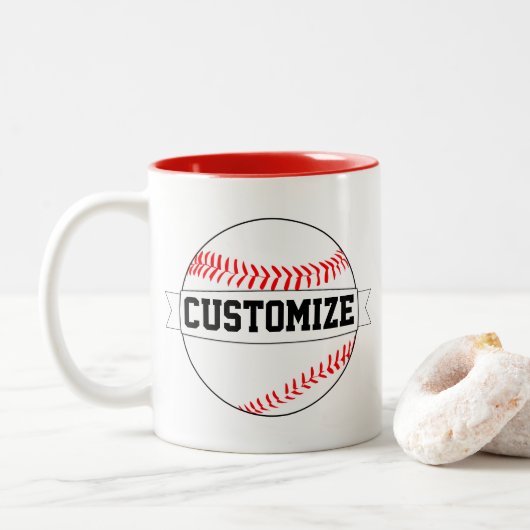 Aangepaste Baseball-teamnaam en kleurensport venti Tweekleurige Koffiemok (Met donut)