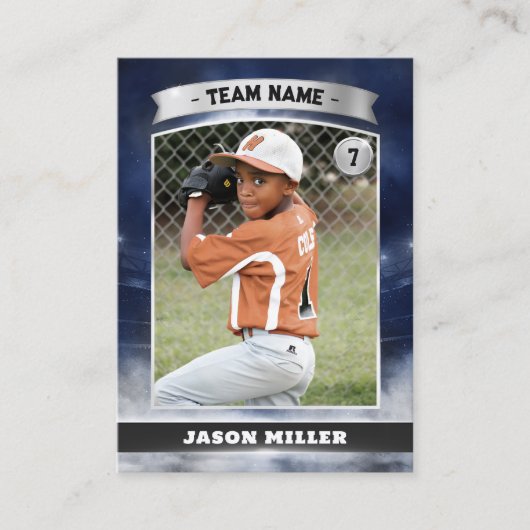 Aangepaste Baseball Trading Kaart Blue Silver Stad Contactkaartje (Voorkant)