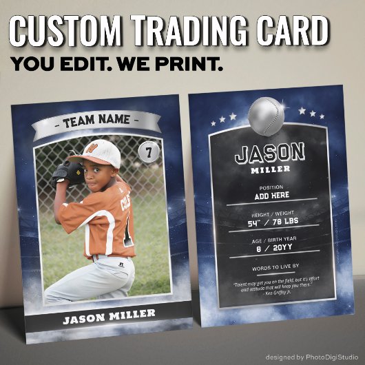 Aangepaste Baseball Trading Kaart Blue Silver Stad Contactkaartje